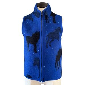 Barn Jacket Womens Tally Ho Small Boiled Wool Vest Equestrian Horse Print Blue